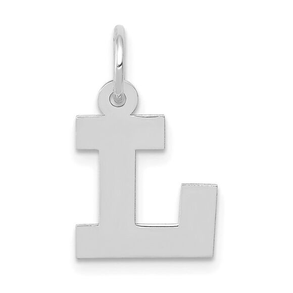 14k White Gold, Amanda Collection, Small Block Style Initial L Pendant - Picture 1 of 5